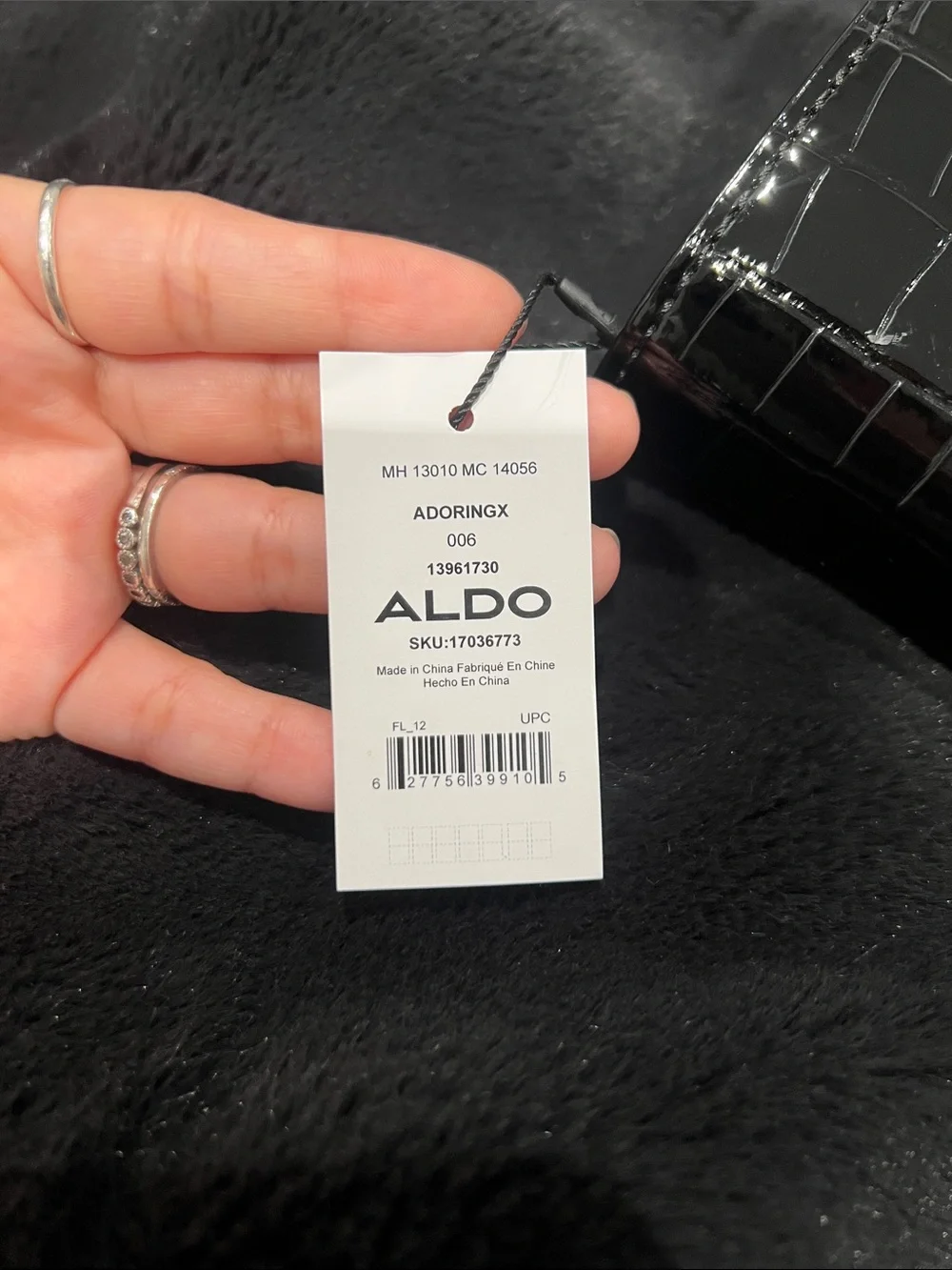 Aldo Black Croc-Embossed Patent Clutch Wallet with Gold Accent
